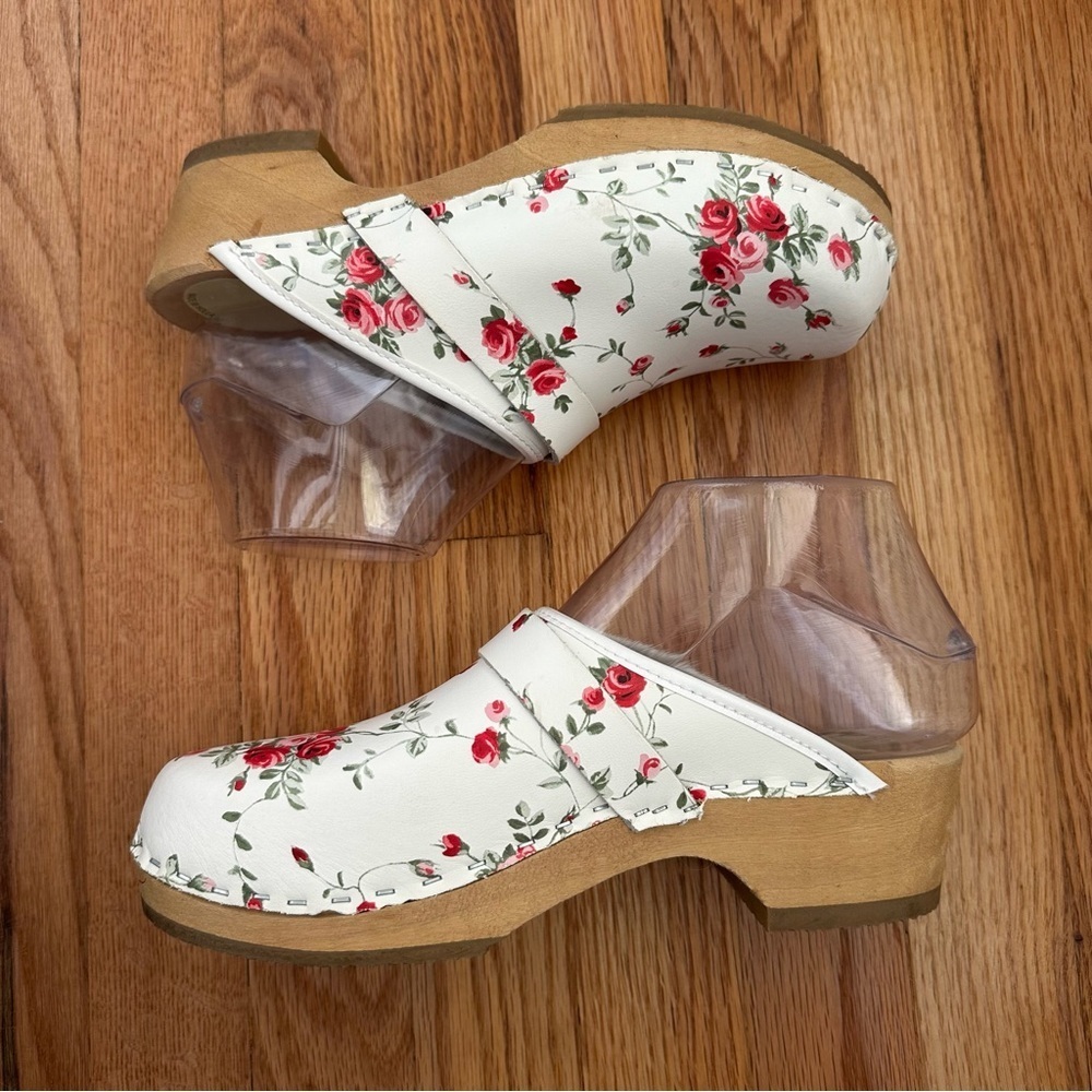 Simson Holland Orthopedic White Floral Leather and Wood Clogs Women’s Size 38 - Picture 2 of 10